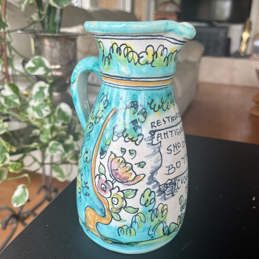 Artisan Ceramic Pitcher with Floral Motif